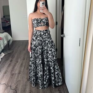 Black and white floral Runaway the label Ayla Top and maxi skirt set